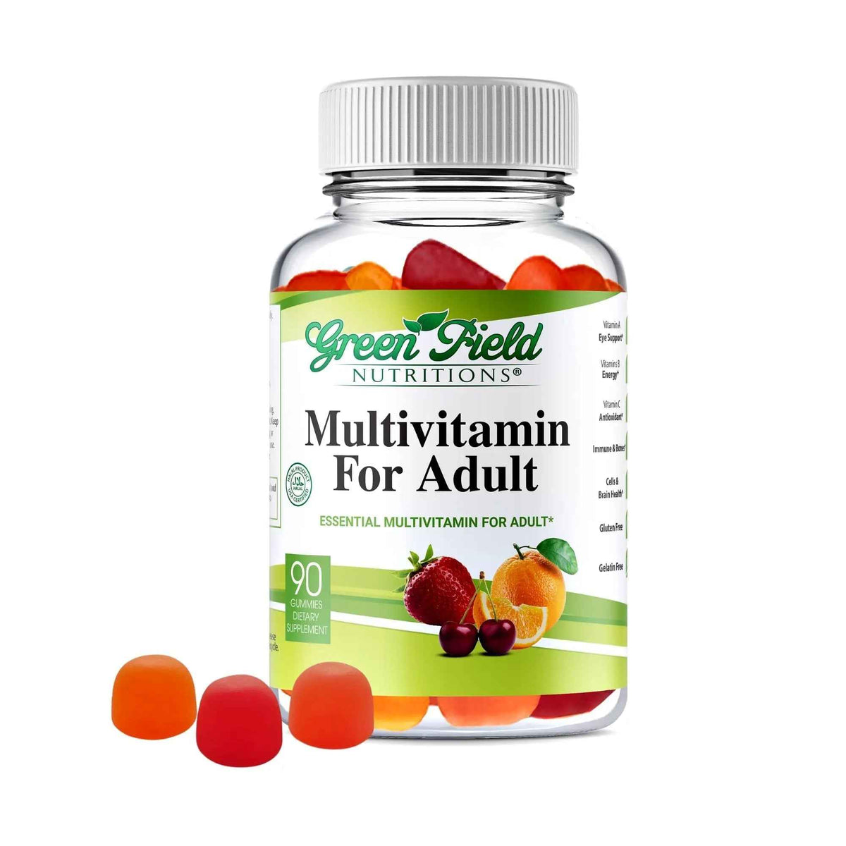 Greenfield Nutritions Halal Multivitamins for Adults | 90 Halal Vitamins for Women & Men | All Essential Gelatin Free Halal Gummy Vitamin, Mineral