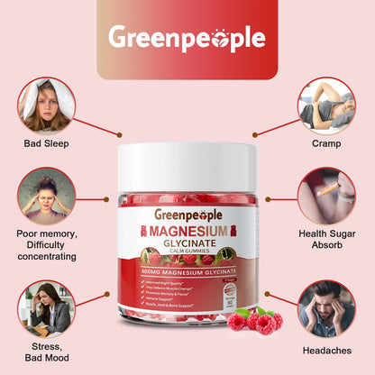 GREENPEOPLE Magnesium Glycinate Gummies 400mg - Sugar Free Magnesium Supplement with Magnesio Citrate, Vitamin D, and B6 for Calm Support & Sleep for Adults - PrimeBioHealth - canada supplements