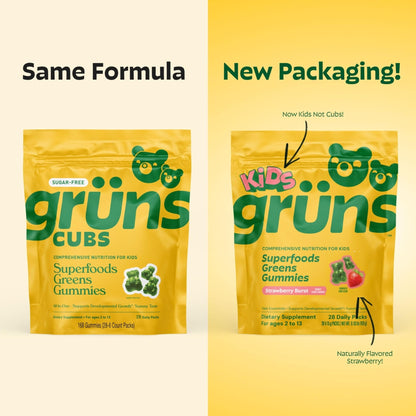 Gruns Multivitamin for Kids, Super Greens Gummies, Superfood Gummy Bears with 20+ Vitamins & Minerals, Spirulina, Chlorella, Alfalfa, Prebiotics Fiber for Digestive Health - PrimeBioHealth - canada supplements
