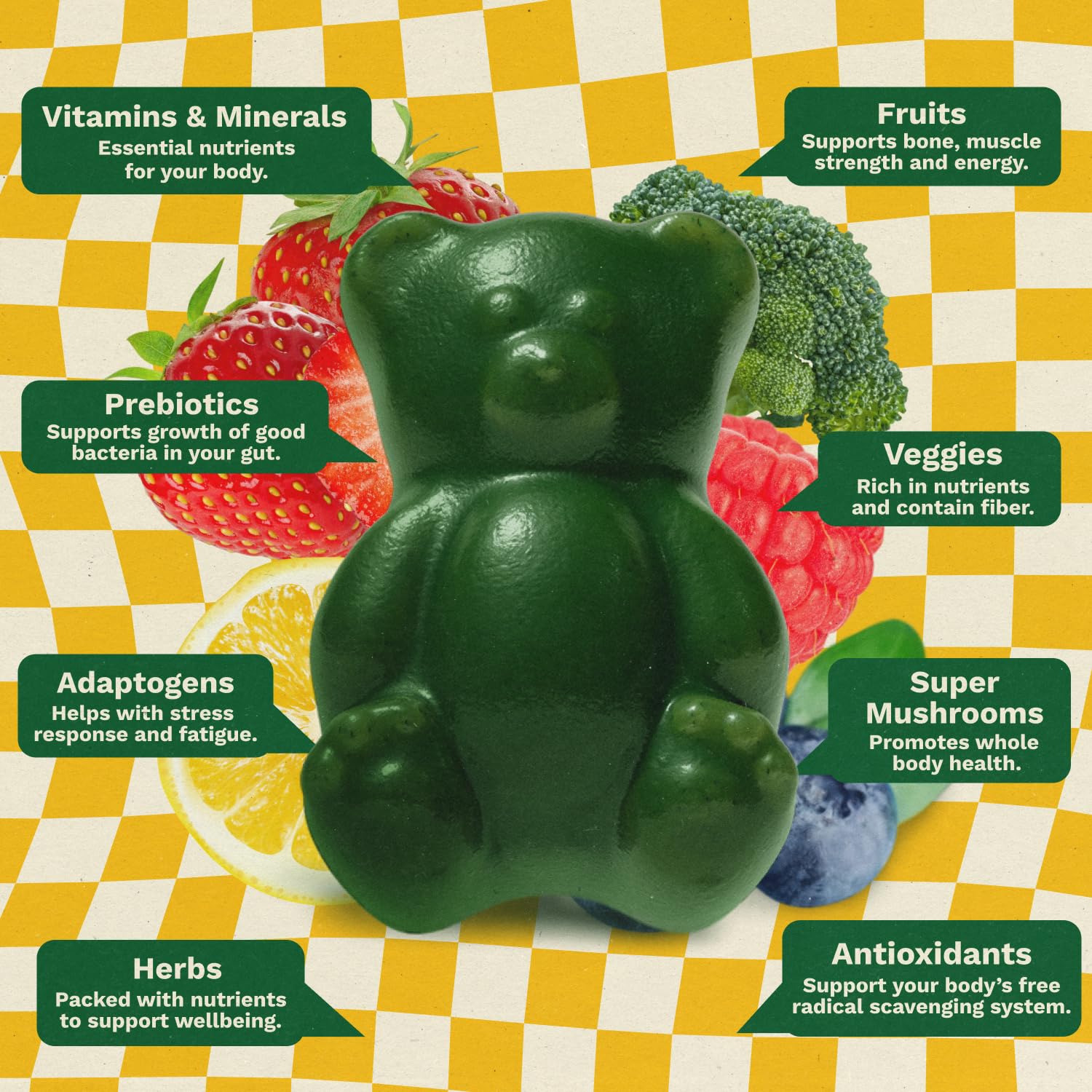Gruns Multivitamin for Kids, Super Greens Gummies, Superfood Gummy Bears with 20+ Vitamins & Minerals, Spirulina, Chlorella, Alfalfa, Prebiotics Fiber for Digestive Health - PrimeBioHealth - canada supplements