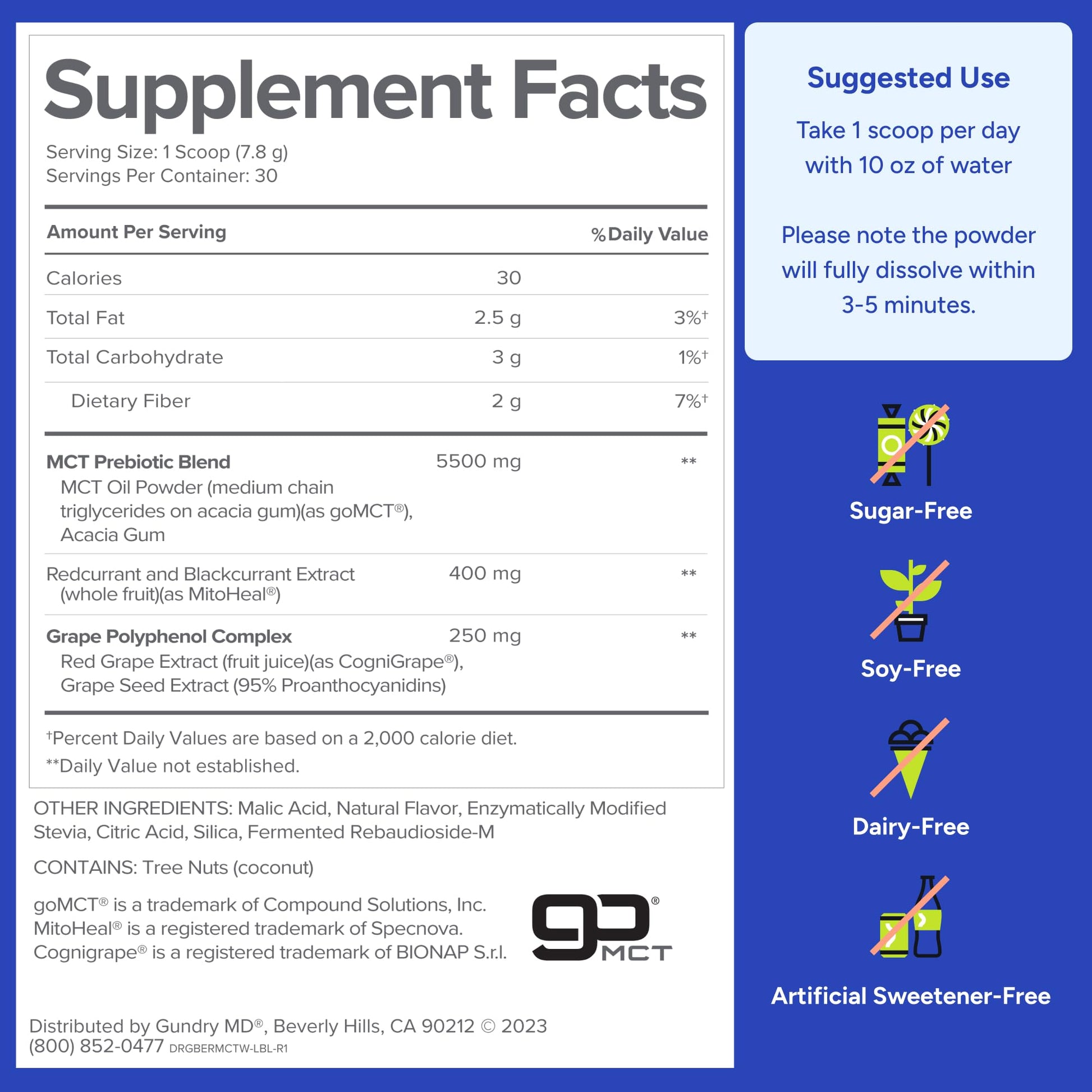 Gundry MD MCT Wellness Powder to Support Energy, Ketone Production and Brain Health, Keto Friendly, Sugar Free - PrimeBioHealth - canada supplements