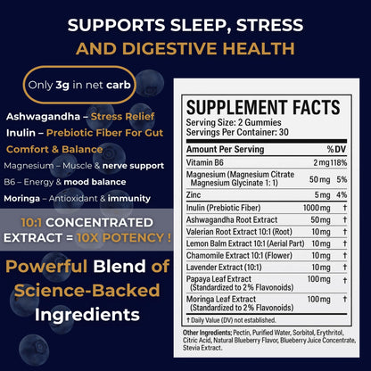 Gut Health & Bloating Relief Gummies – Digestion Support with Prebiotic Fiber, Inulin & Ashwagandha – Stress, Nervous Stomach, Sleep & Calm Support – Gut-Brain Axis Formula - PrimeBioHealth - canada supplements