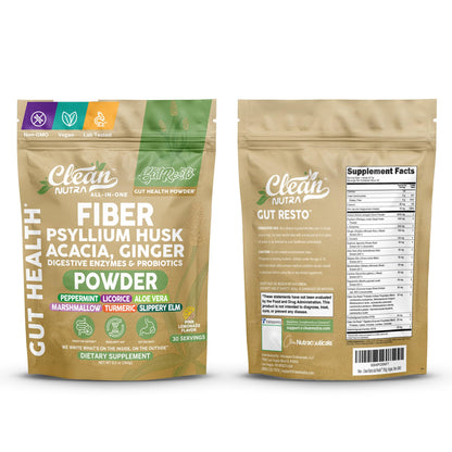 GutResto Fiber Supplement Psyllium Husk Powder Probiotic Gut Health Digestive Enzymes Prebiotic L-Glutamine Slippery Elm Aloe Vera Marshmallow Root Turmeric Ginger - PrimeBioHealth - canada supplements