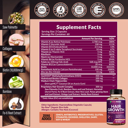 Hair Growth Vitamins for Women | Biotin 10,000mcg, Collagen, Patented OptiMSM®, goMCT - PrimeBioHealth - canada supplements