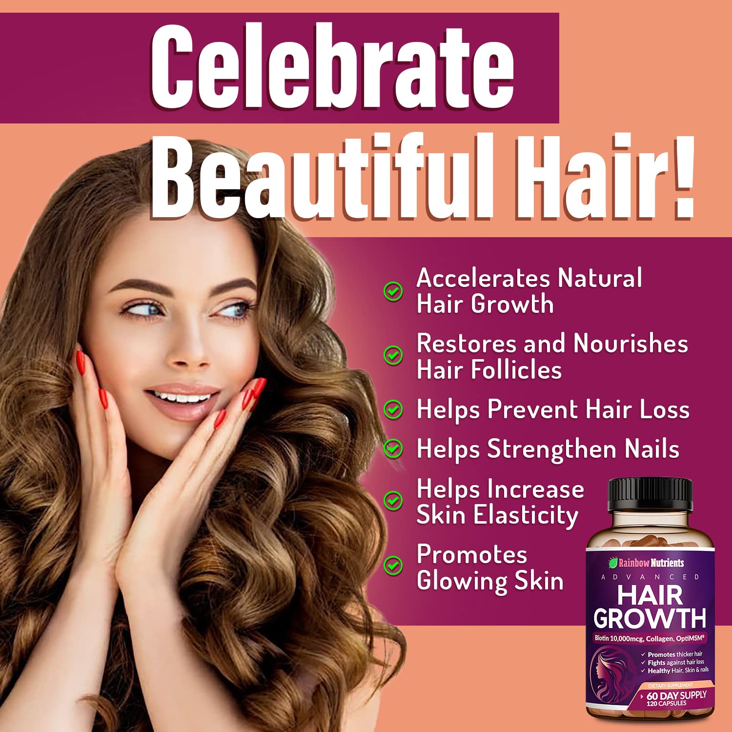 Hair Growth Vitamins for Women | Biotin 10,000mcg, Collagen, Patented OptiMSM®, goMCT - PrimeBioHealth - canada supplements