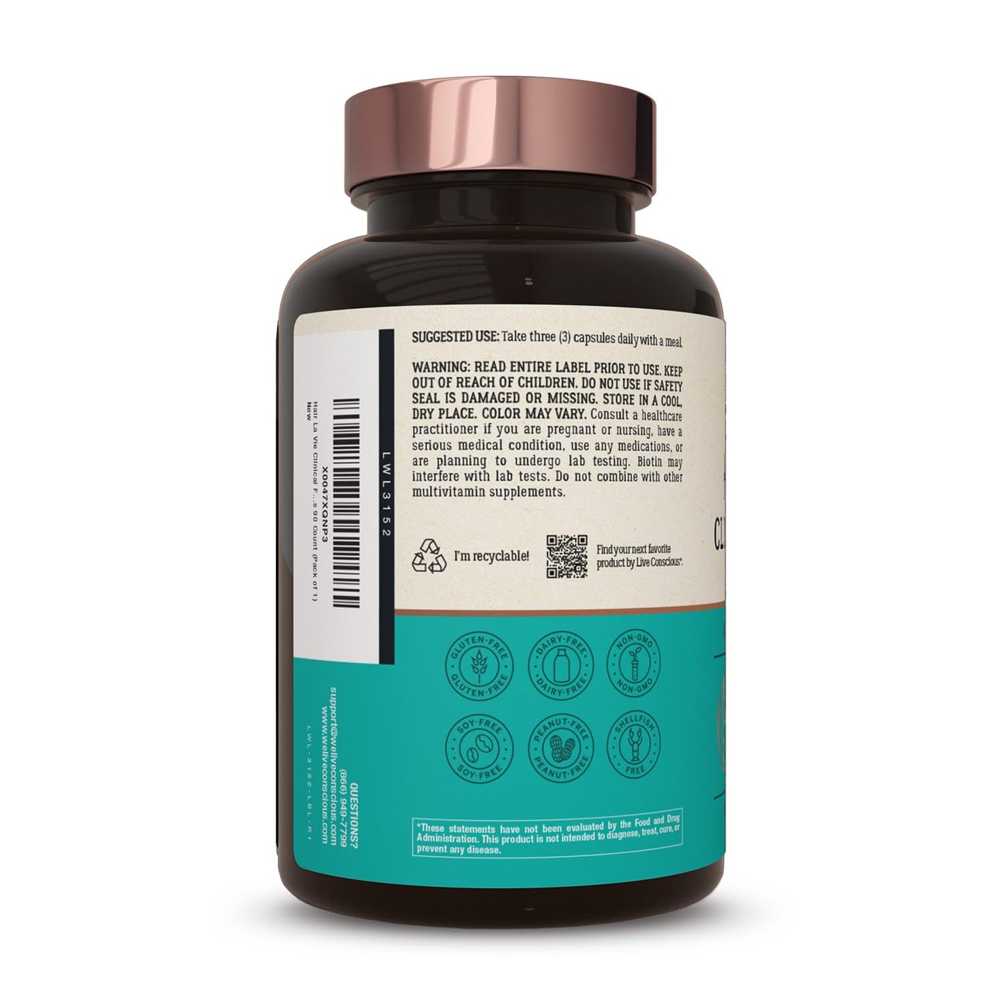 Hair La Vie Live Conscious Clinical Formula Hair Growth Vitamins for Women and Men w/Biotin, Collagen & Saw Palmetto (Pack of 1) - PrimeBioHealth - canada supplements
