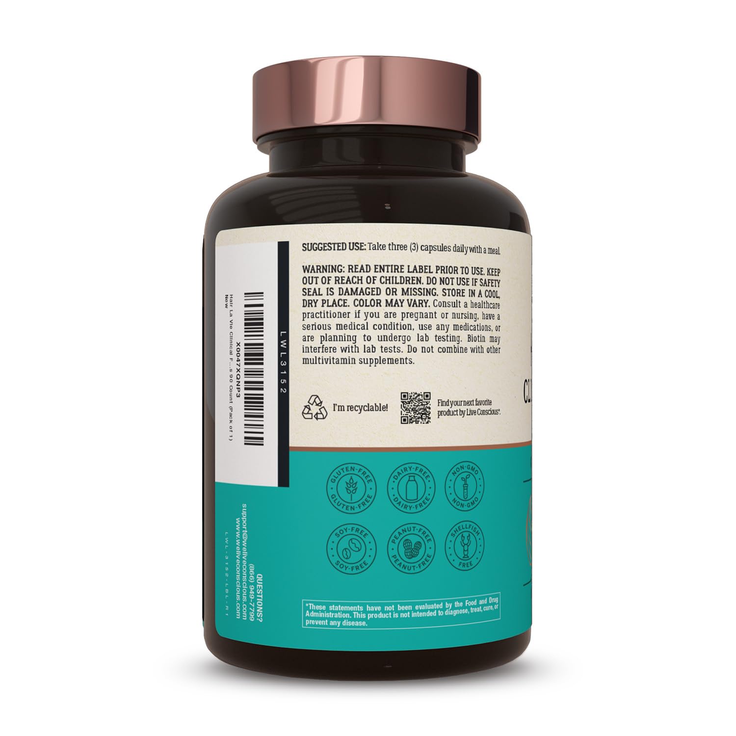 Hair La Vie Live Conscious Clinical Formula Hair Growth Vitamins for Women and Men w/Biotin, Collagen & Saw Palmetto (Pack of 1) - PrimeBioHealth - canada supplements