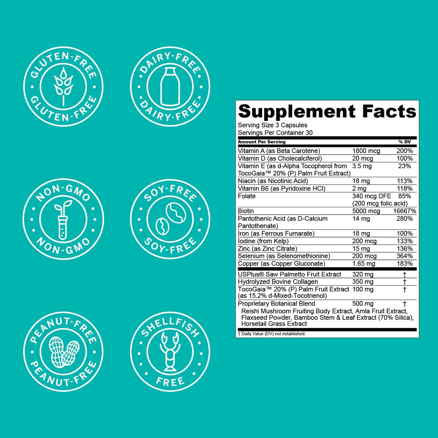 Hair La Vie Live Conscious Clinical Formula Hair Growth Vitamins for Women and Men w/Biotin, Collagen & Saw Palmetto (Pack of 1) - PrimeBioHealth - canada supplements