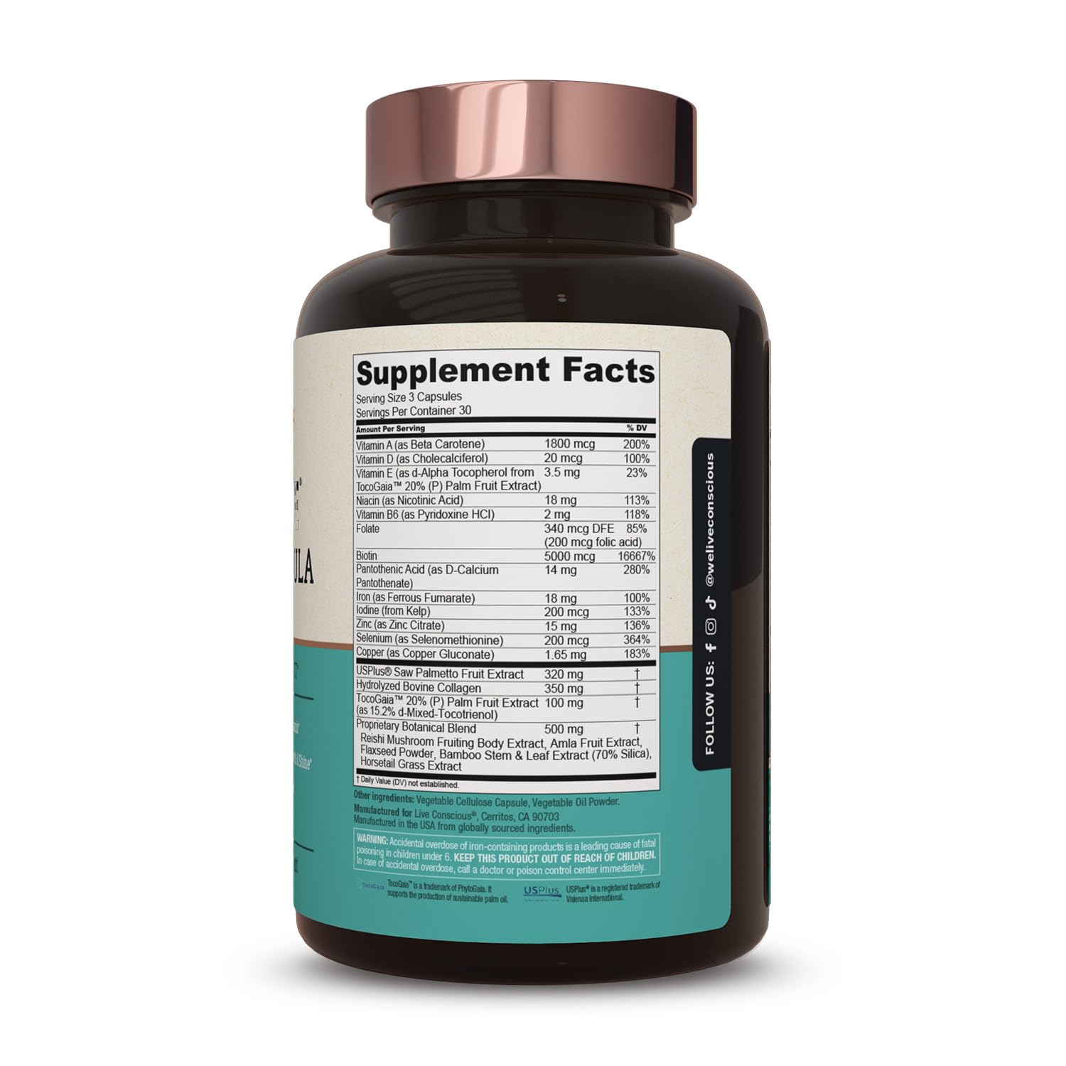 Hair La Vie Live Conscious Clinical Formula Hair Growth Vitamins for Women and Men w/Biotin, Collagen & Saw Palmetto (Pack of 1) - PrimeBioHealth - canada supplements