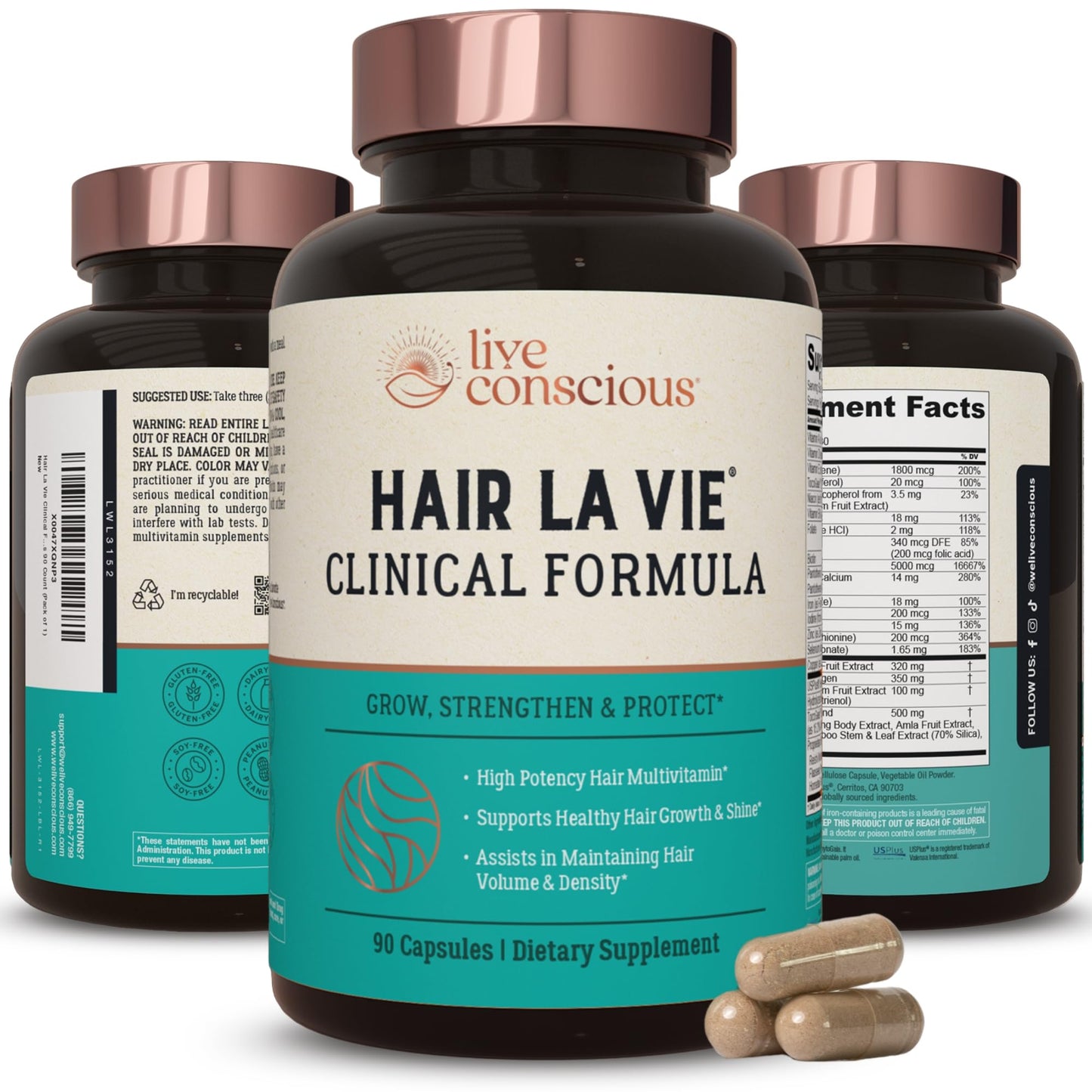 Hair La Vie Live Conscious Clinical Formula Hair Growth Vitamins for Women and Men w/Biotin, Collagen & Saw Palmetto (Pack of 1) - PrimeBioHealth - canada supplements