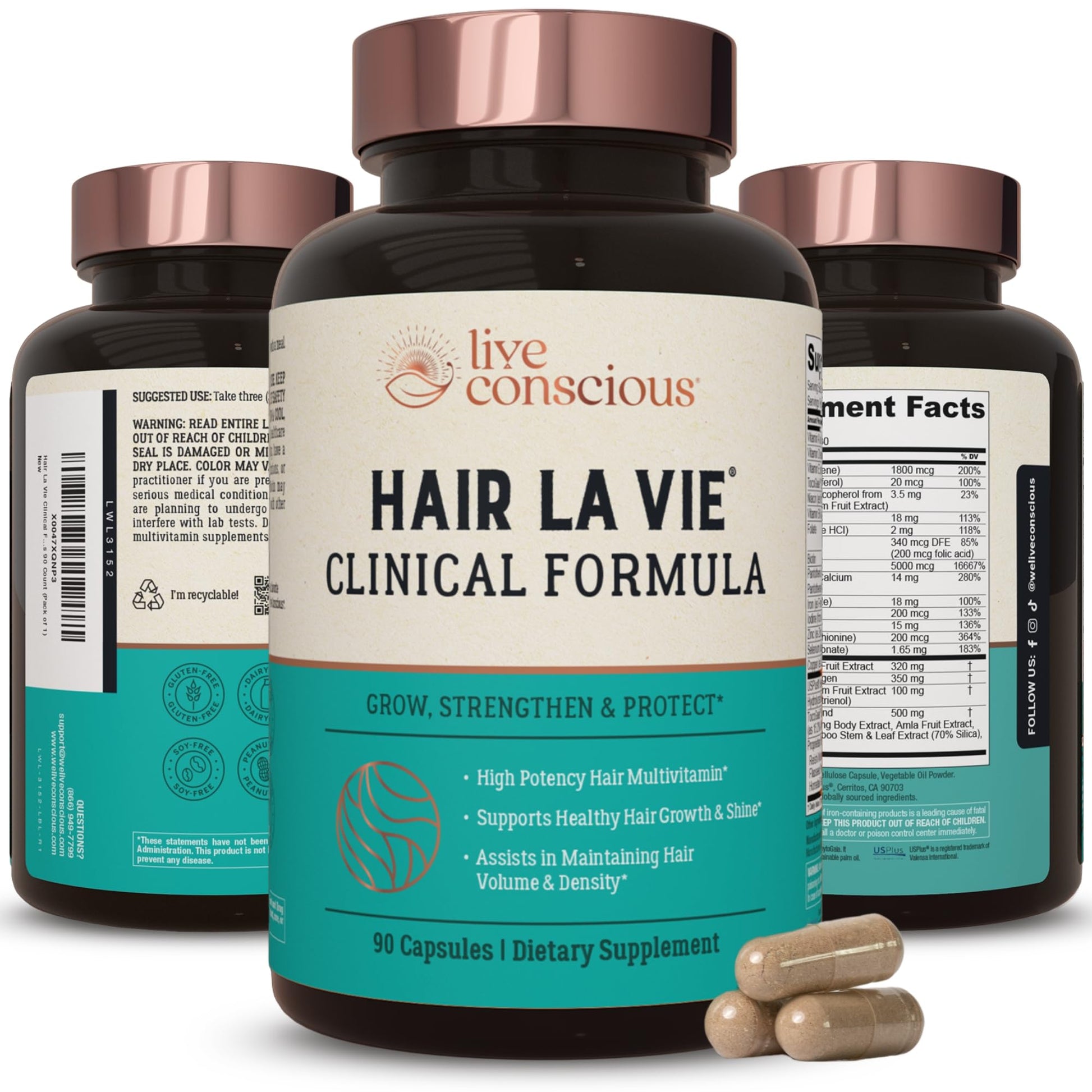 Hair La Vie Live Conscious Clinical Formula Hair Growth Vitamins for Women and Men w/Biotin, Collagen & Saw Palmetto (Pack of 1) - PrimeBioHealth - canada supplements