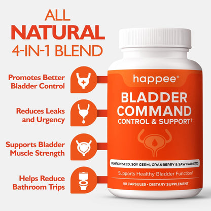 Happee Bladder Control Supplement for Women & Men - Pumpkin Seed Extract, Soy Germ, Saw Palmetto & Cranberry Blend - Bladder Support for Urinary Frequency, Leaks & Urgency - 60 Capsules - PrimeBioHealth - canada supplements