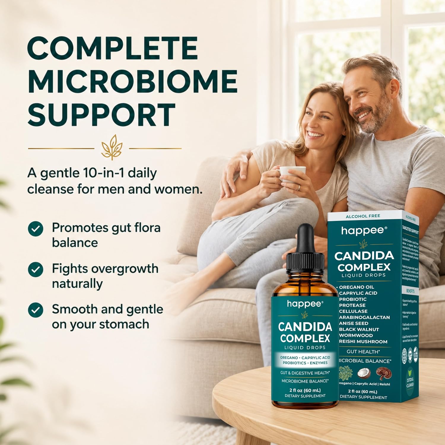 Happee Candida Cleanse Drops 10-in-1 Gut & Oral Detox Support Men Women 2oz | Yeast & Overgrowth Support - Oregano, Caprylic Acid & Probiotics - Flora Balance & Digestive Comfort - 60 Servings - PrimeBioHealth - canada supplements