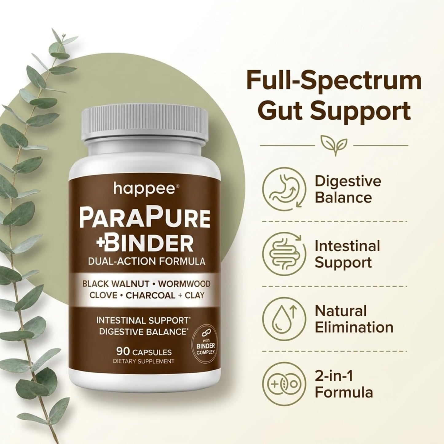 Happee ParaPure Cleanse with Binder for Humans, Intestinal Support, 2-in-1 | Wormwood, Black Walnut, Clove with Charcoal Binder for Digestive Balance (No Stack Needed) 90 Capsules - PrimeBioHealth - canada supplements