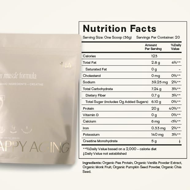 Happy Aging Vegan Protein Powder for Women, 20g Organic Pea & Pumpkin Seed Protein, 5g Creatine for Women, Monk Fruit Sweetened, Organic Cocoa & Chia, Vegan Plant Based Protein - PrimeBioHealth - canada supplements