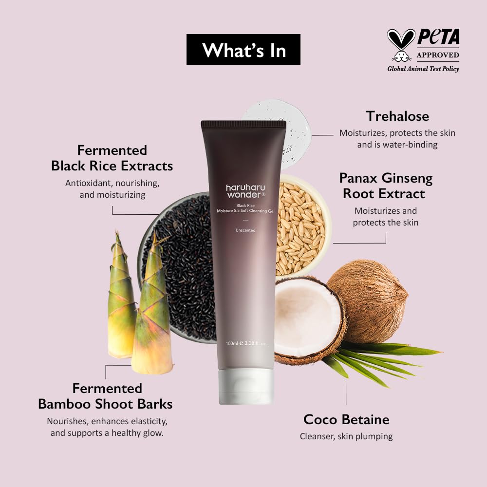 HARUHARU wonder Black Rice Moisture 5.5 Soft Cleansing Gel, Gentle Daily Cleanser, Low 5.5pH, Moisture Balance, Soap Free - PrimeBioHealth - canada supplements
