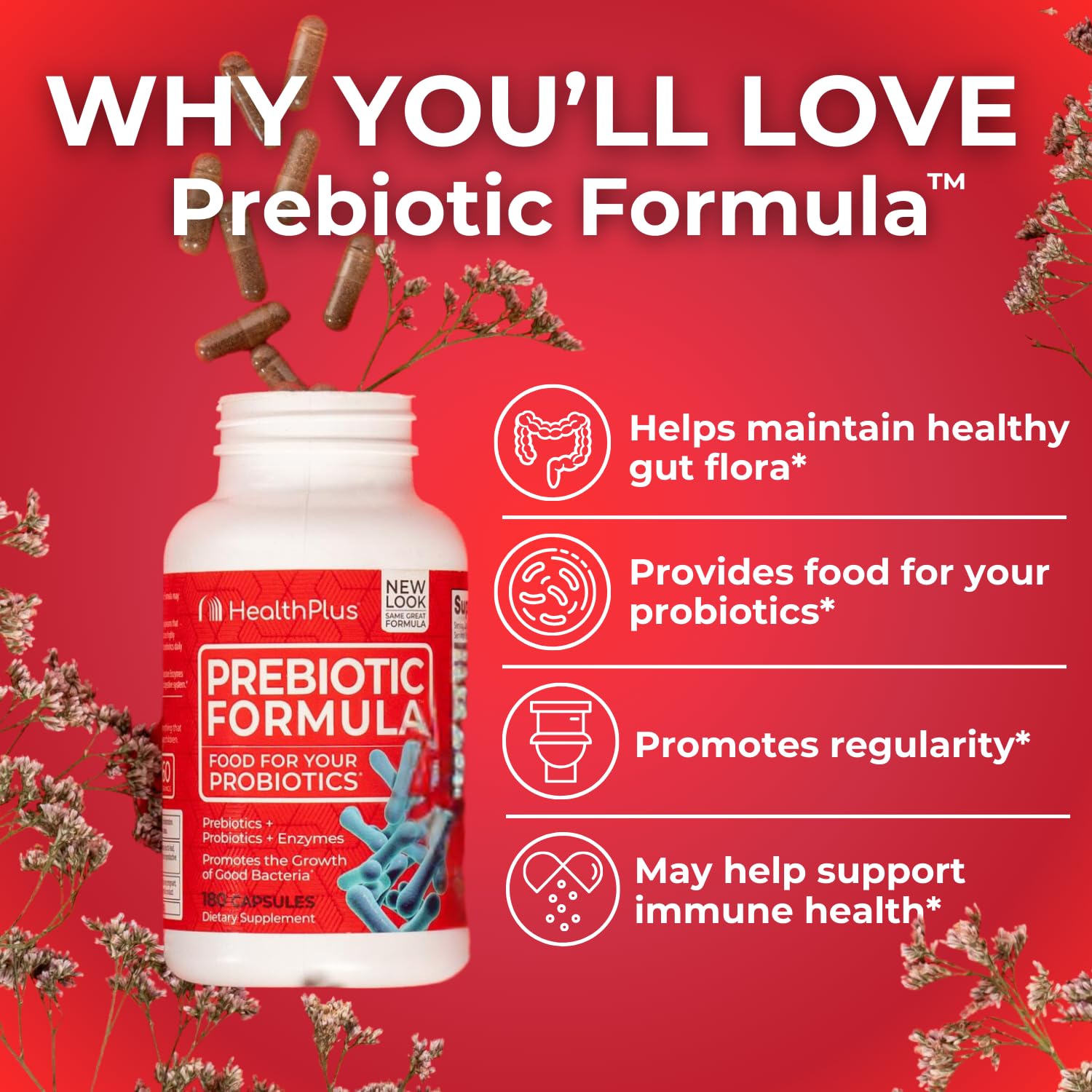 Health Plus Prebiotic Formula - Probiotics + Prebiotics + Digestive Enzymes - Gluten Free, Dairy Free, Natural Herbal Ingredients - PrimeBioHealth - canada supplements