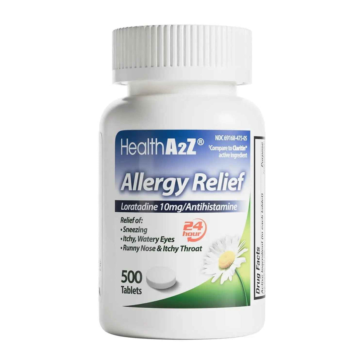 HealthA2Z® Allergy Relief | Loratadine 10mg Antihistamine | 500 Tablets | Dye Free | Relief from Itchy Throat, Sneezing, Runny Noses | 24-Hours Allergy Medicine
