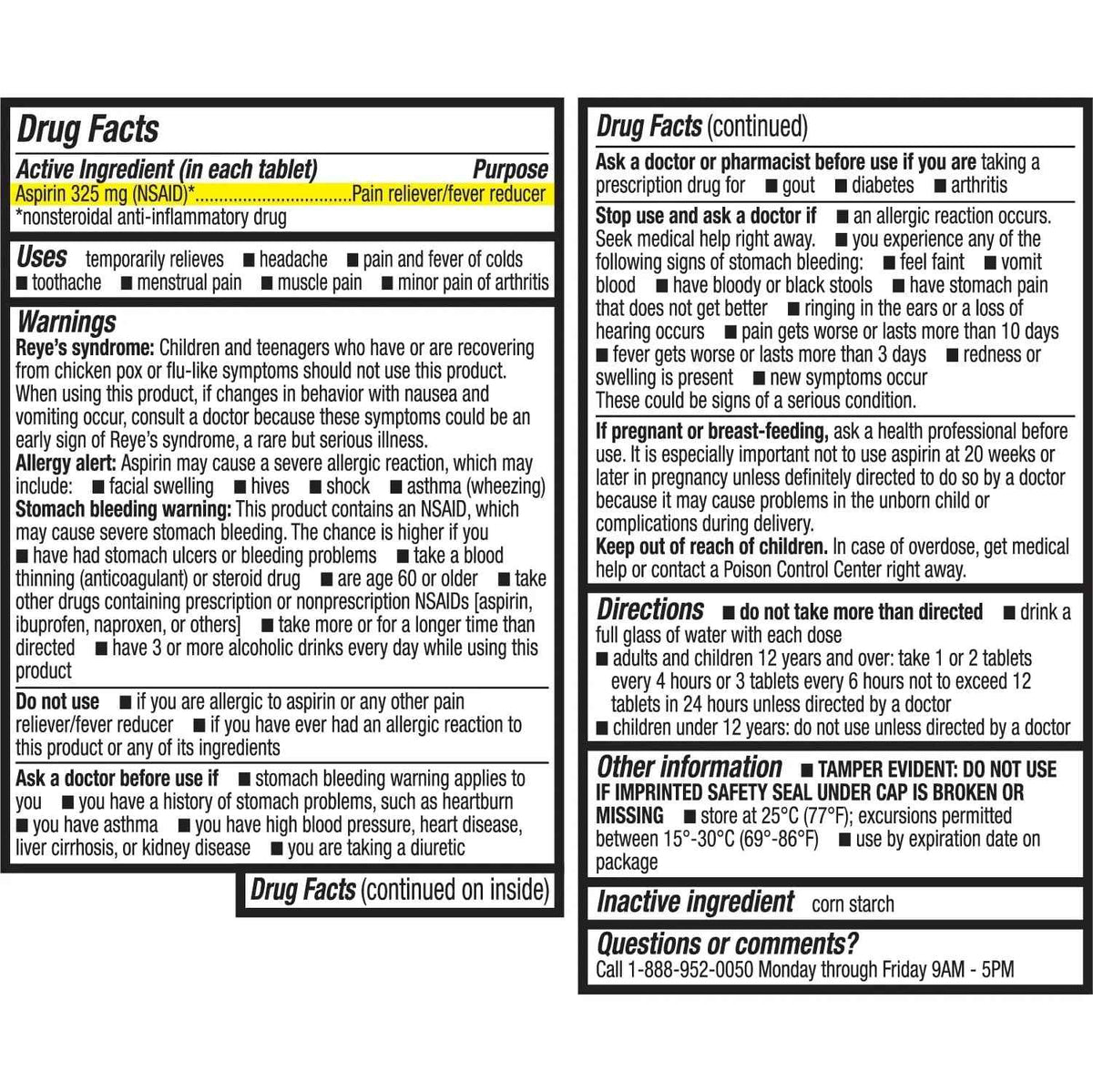 HealthA2Z® Aspirin 325mg | Uncoated Tablets |Original Strength | Pain Reliver | Fever Reducer | Compare to Bayer® Active Ingredients… (300 Counts)