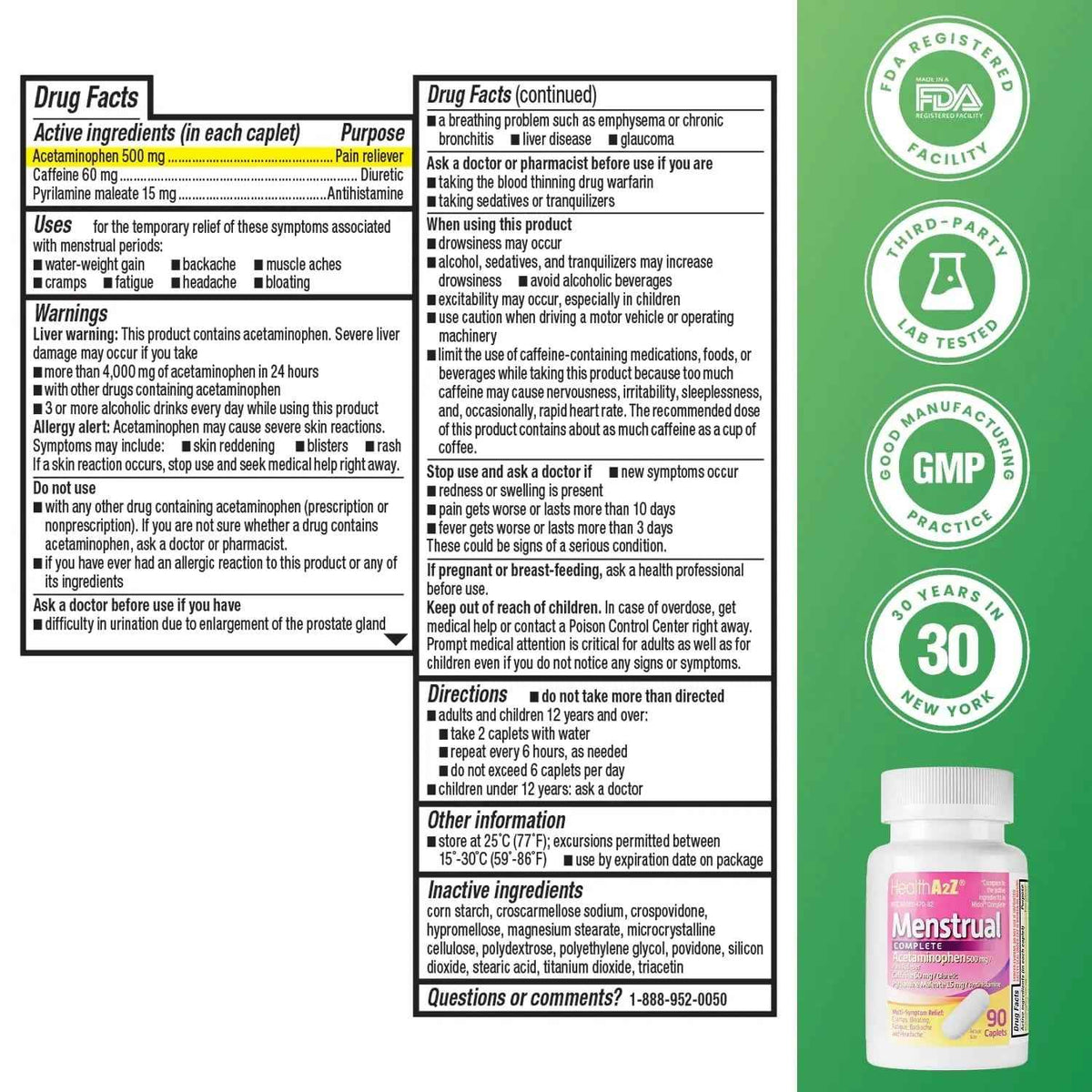 HealthA2Z® Menstrual Complete Pain Relief Tablets | Relieves Cramps, Bloating, Fatigue, Backache & Headache (90 Counts)