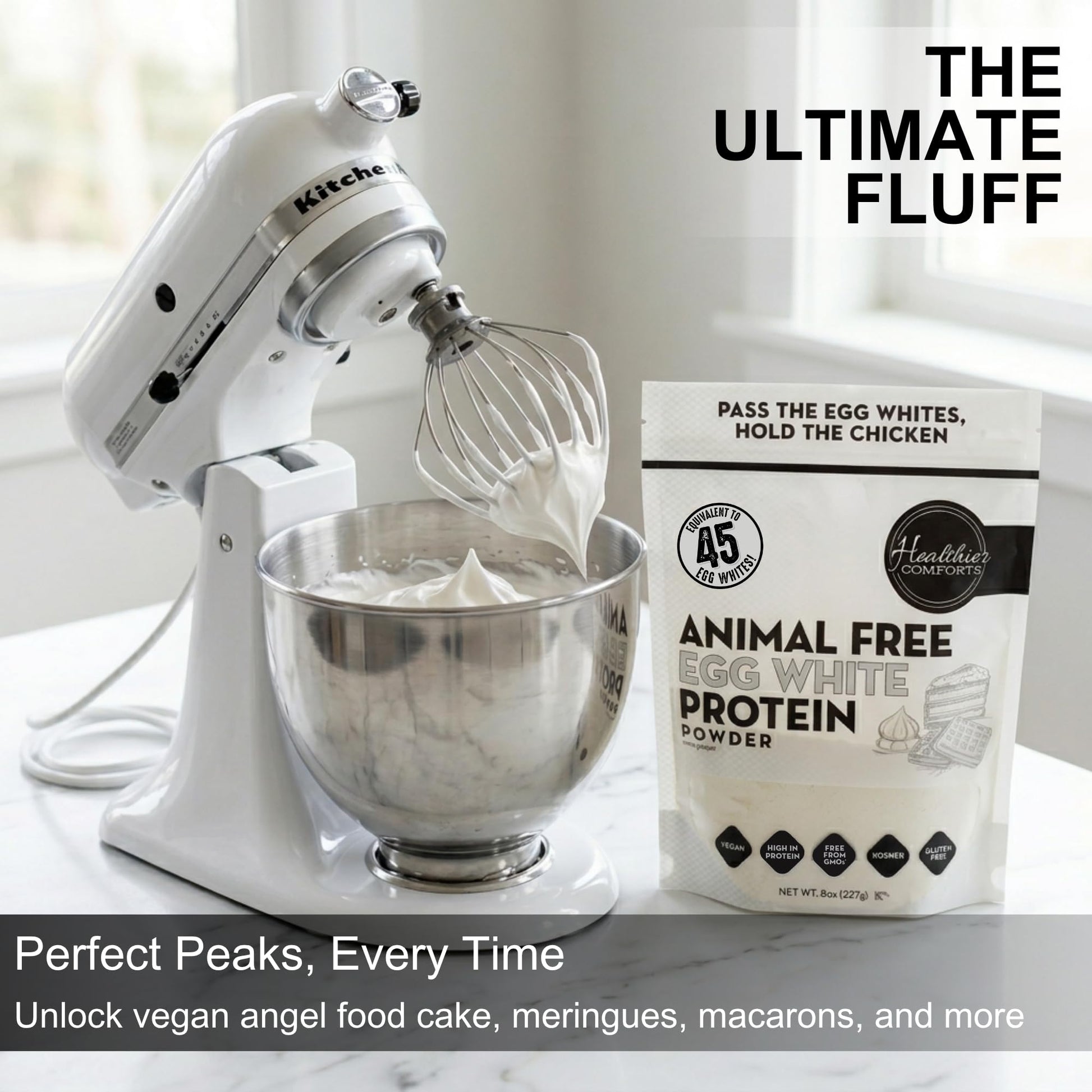 Healthier Comforts Animal-Free Egg White Protein Powder | Make Vegan Egg Omelets, Angel Food Cake, Meringue, Protein Shakes | Whips and Binds Just Like Traditional Egg Whites (8 oz) - PrimeBioHealth - canada supplements