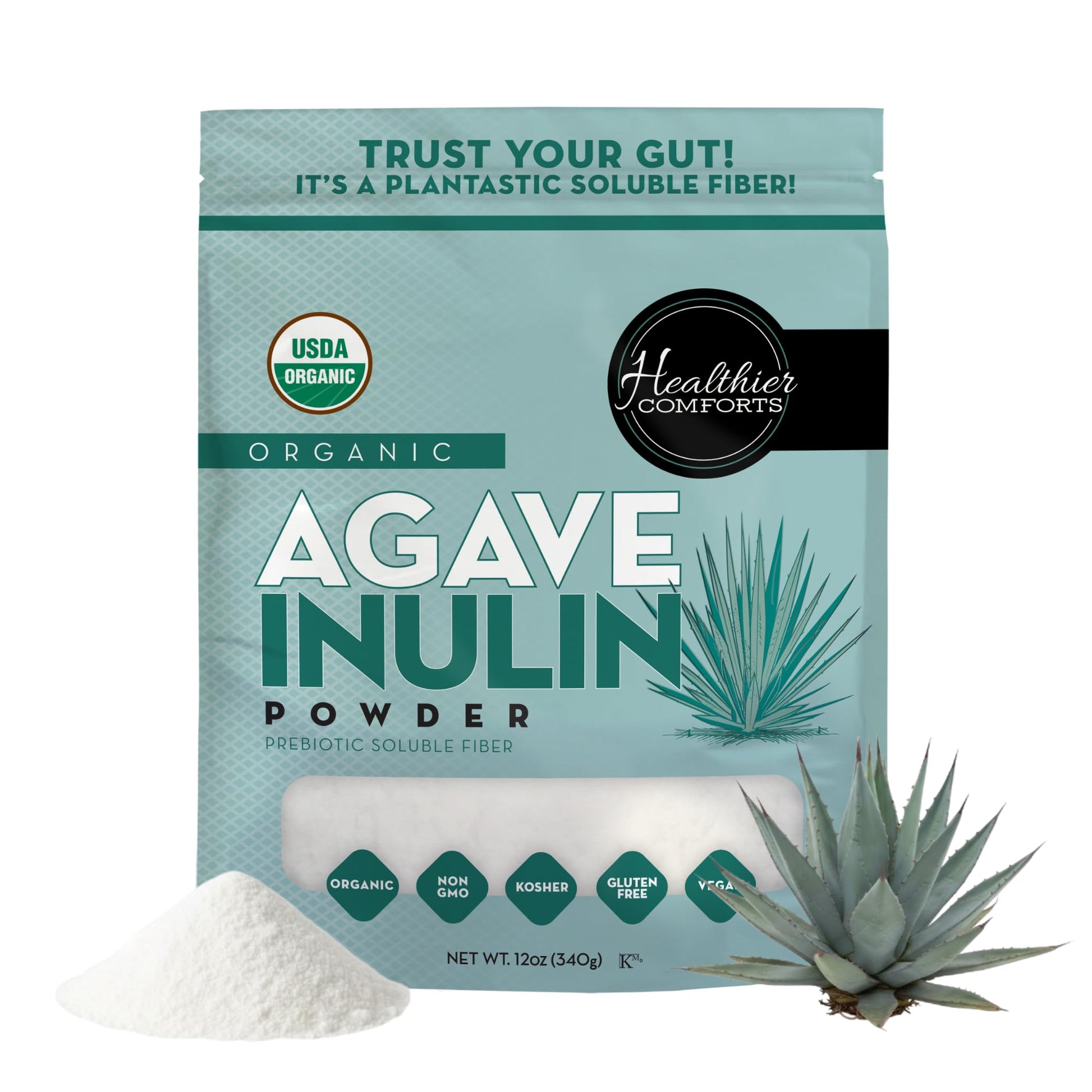 Healthier Comforts Organic Inulin Powder (12 oz) from Blue Agave | Soluble Prebiotic Fiber, Gentle on Digestion, Non-GMO | Perfect for Coffee, Baking & Cooking - PrimeBioHealth - canada supplements