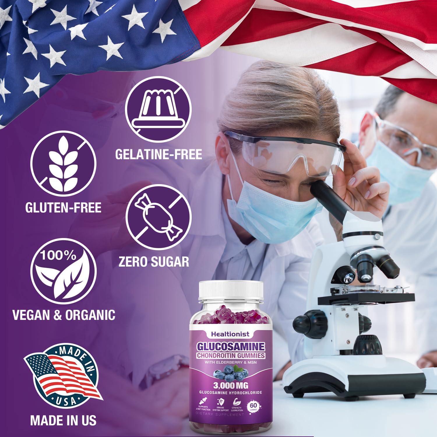 Healtionist 2 Packs 3000mg Glucosamine Chondroitin Gummies with MSM & Elderberry - PrimeBioHealth - canada supplements