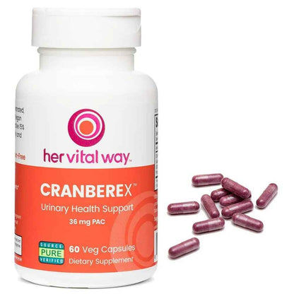 her vital way Cranberex - Cranberry Pills for Women and Men - Cranberry Supplement with 36mg PAC - Cranberry Extract Capsules for Urinary Tract Health and Kidney Care - 60 Veg Capsules