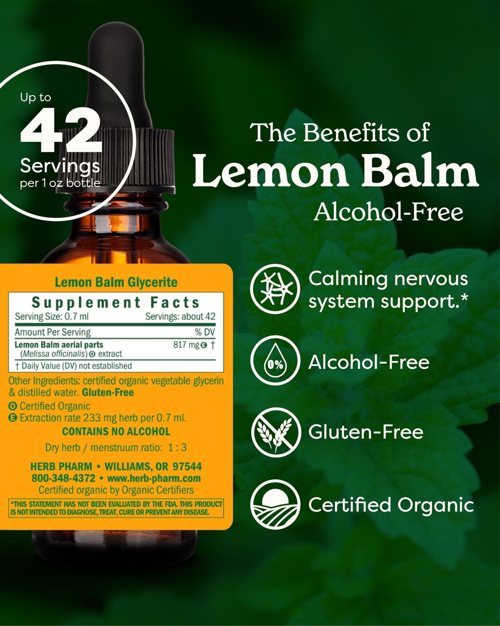 Herb Pharm, Lemon Balm Alcohol Free, 1 Fl Oz - PrimeBioHealth - canada supplements