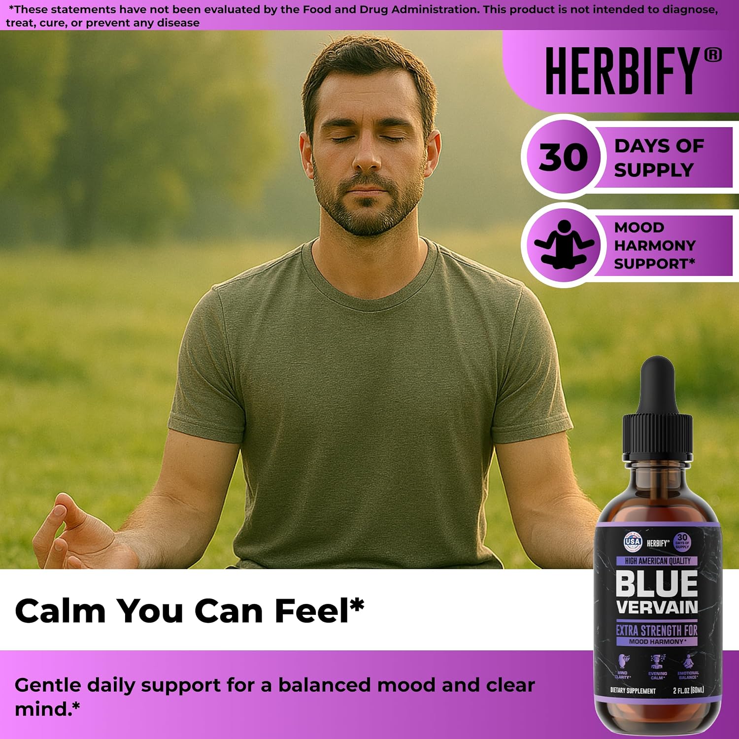 HERBIFY Blue Vervain Drops – Verbena Tincture – Vervain Supplement for Mood & Balance – Vervain Liquid Extract – Verbena Hastata (30 Days Supply) 2 Fl Oz Made in USA - PrimeBioHealth - canada supplements