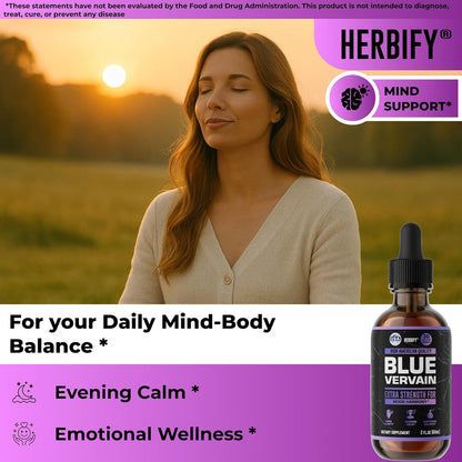 HERBIFY Blue Vervain Drops – Verbena Tincture – Vervain Supplement for Mood & Balance – Vervain Liquid Extract – Verbena Hastata (30 Days Supply) 2 Fl Oz Made in USA - PrimeBioHealth - canada supplements