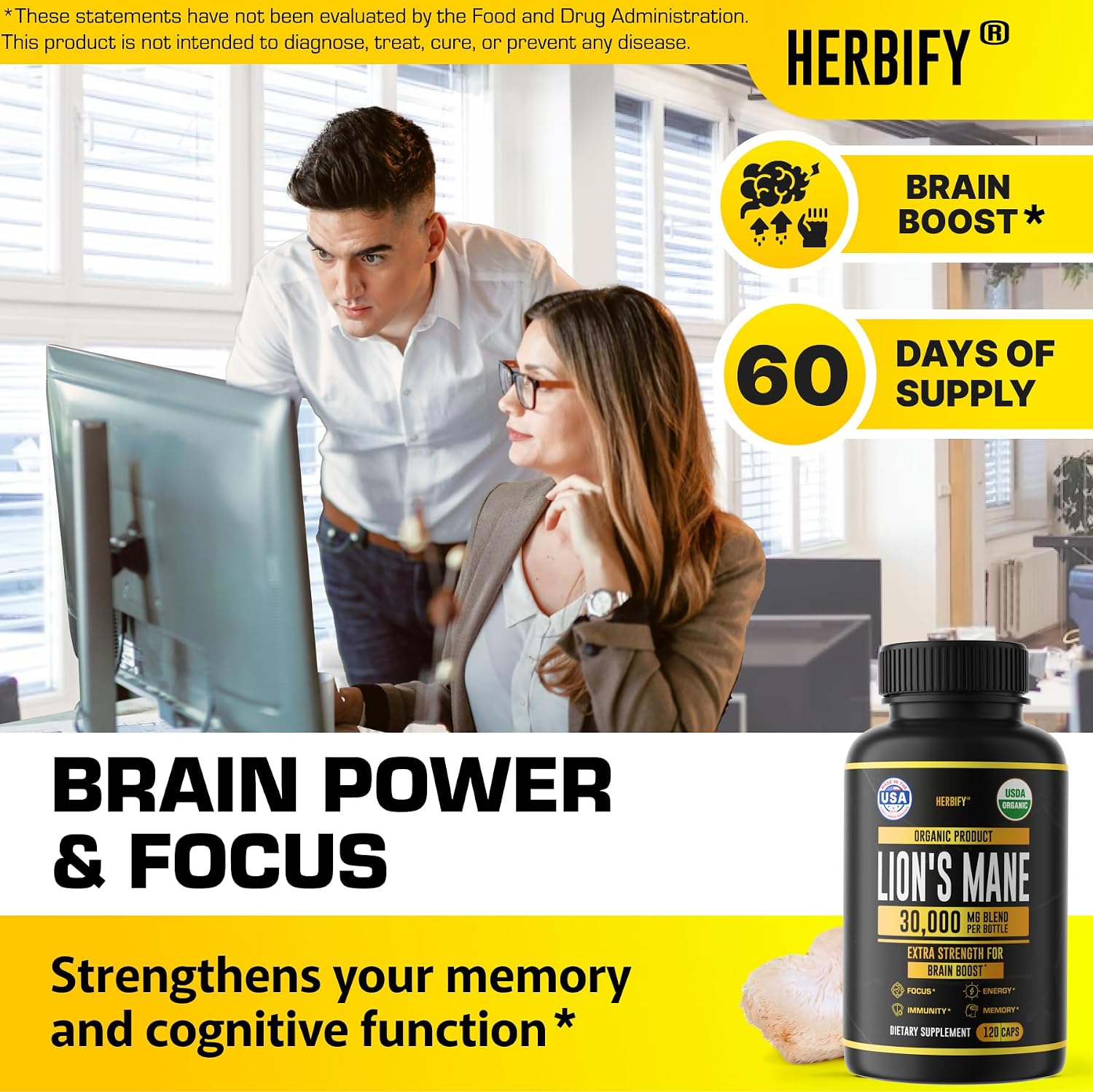 HERBIFY Bundle Lions Mane Capsules & Mullein Drops - Daily Supplement for Memory, Focus, Clarity & Powerful Lung Cleanse Support - PrimeBioHealth - canada supplements