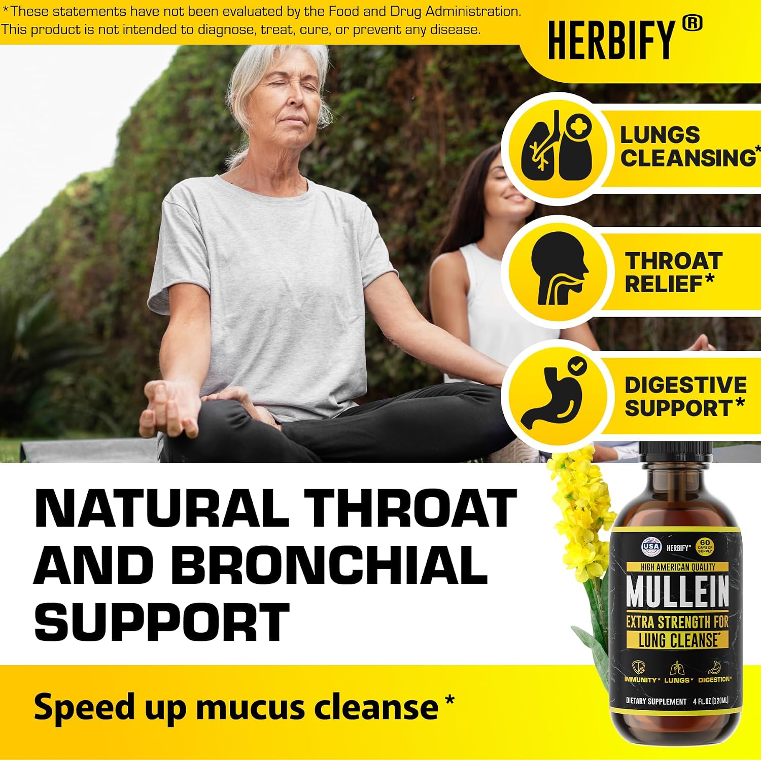 HERBIFY Bundle Lions Mane Capsules & Mullein Drops - Daily Supplement for Memory, Focus, Clarity & Powerful Lung Cleanse Support - PrimeBioHealth - canada supplements