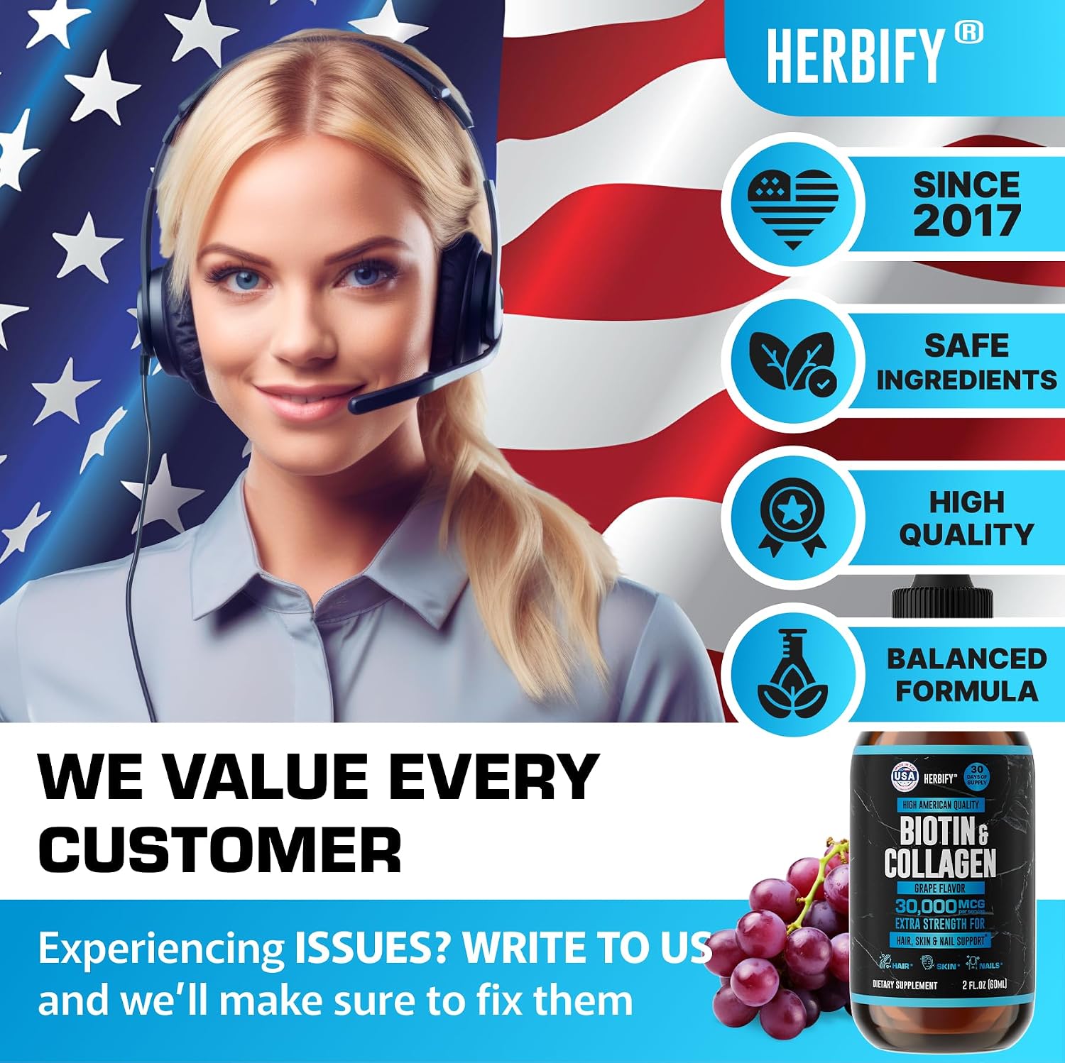 HERBIFY Bundle - Lions Mane Drops & Biotin and Collagen - Brain, Hair, Skin & Nails Support - PrimeBioHealth - canada supplements