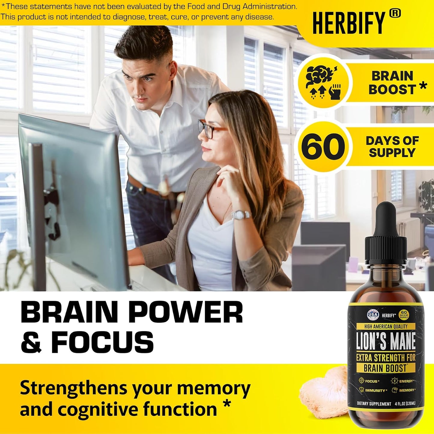 HERBIFY Bundle - Lions Mane & Mullein 4 Fl Oz Strawberry Drops - Supplement for Memory, Focus & Clarity & Immune Support, Lung Cleanse and Bronchial Support - PrimeBioHealth - canada supplements