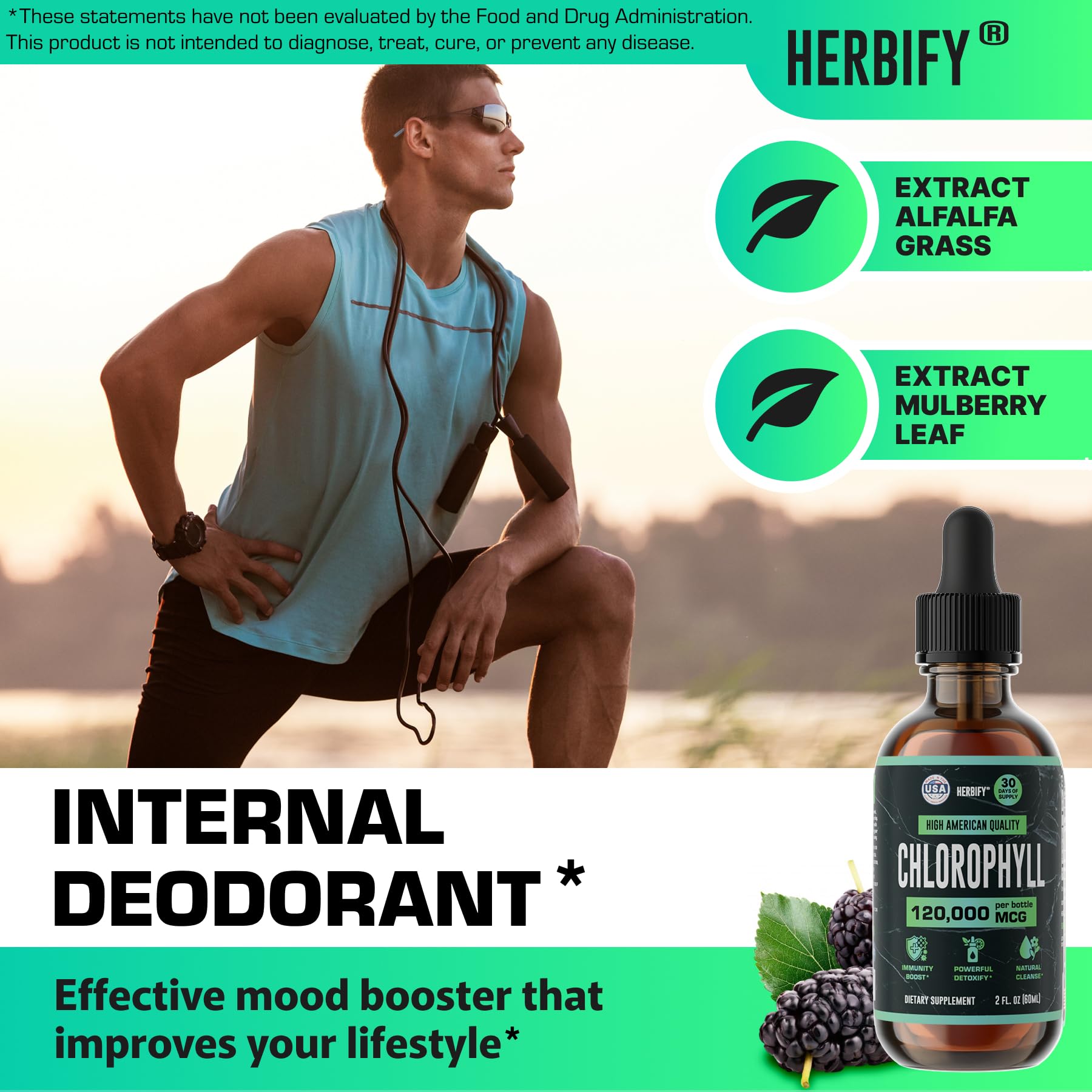 HERBIFY Chlorophyll Drops - Liquid Chlorophyll for Energy Boost & Immune System Support - Made in USA - Chlorophyll Liquid Drops for Body Detox, Internal Deodorant & Enhance Skin - 2 Oz - PrimeBioHealth - canada supplements