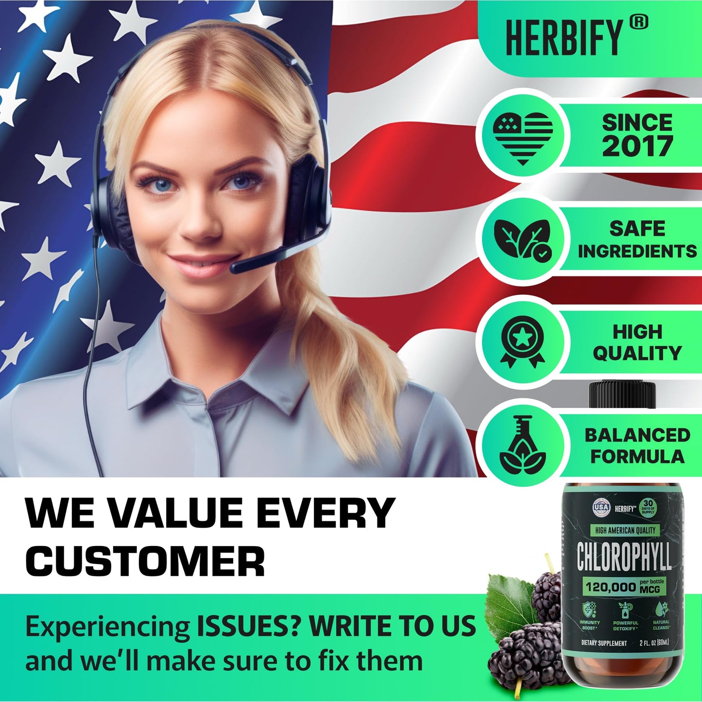 HERBIFY Chlorophyll Drops - Liquid Chlorophyll for Energy Boost & Immune System Support - Made in USA - Chlorophyll Liquid Drops for Body Detox, Internal Deodorant & Enhance Skin - 2 Oz - PrimeBioHealth - canada supplements