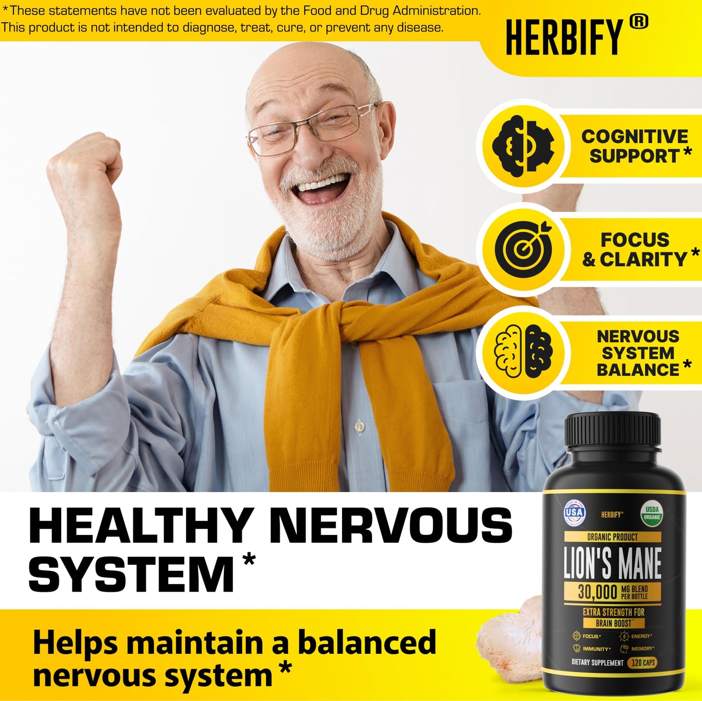 HERBIFY Lions Mane Supplement - Daily Mushroom Supplement for Memory, Focus & Clarity - Brain Booster - Lions Mane Tincture for Immune Support - 4 Fl oz - PrimeBioHealth - canada supplements