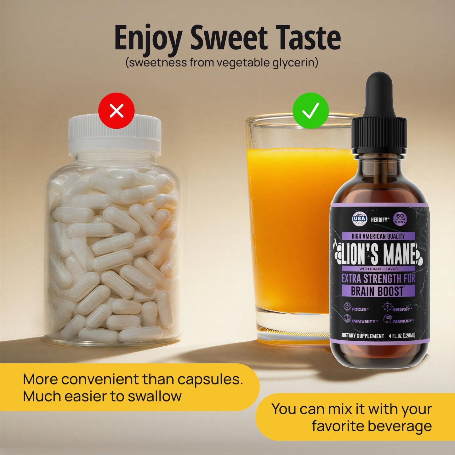 HERBIFY Lions Mane Supplement - Daily Mushroom Supplement for Memory, Focus & Clarity - Brain Booster - Lions Mane Tincture for Immune Support - 4 Fl oz - PrimeBioHealth - canada supplements