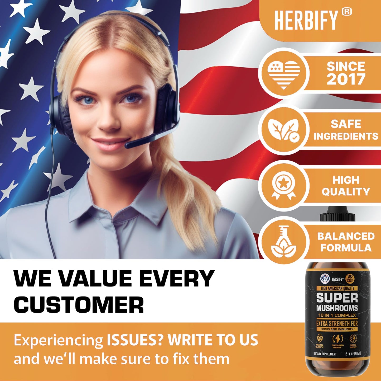 HERBIFY Lions Mane Supplement - Daily Mushroom Supplement for Memory, Focus & Clarity - Brain Booster - Lions Mane Tincture for Immune Support - 4 Fl oz - PrimeBioHealth - canada supplements