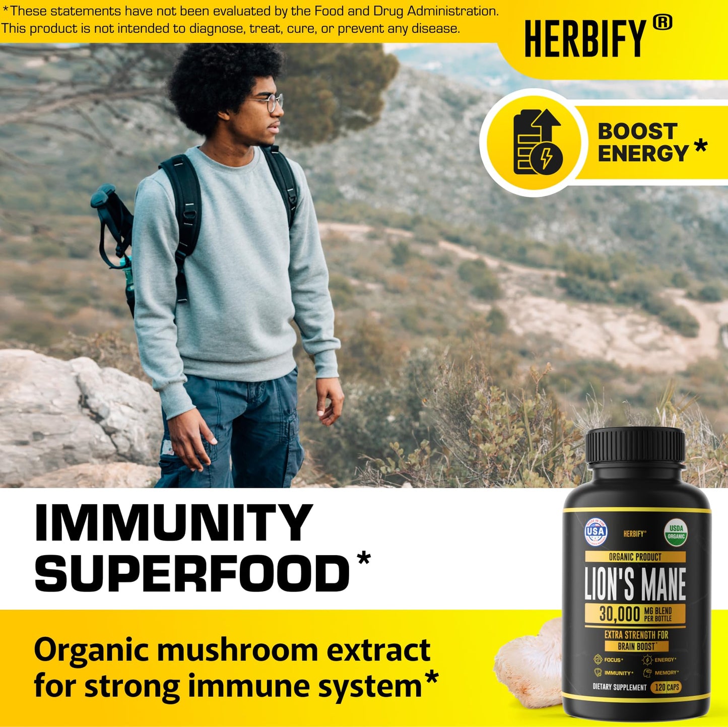 HERBIFY Lions Mane Supplement - Daily Mushroom Supplement for Memory, Focus & Clarity - Brain Booster - Lions Mane Tincture for Immune Support - 4 Fl oz - PrimeBioHealth - canada supplements