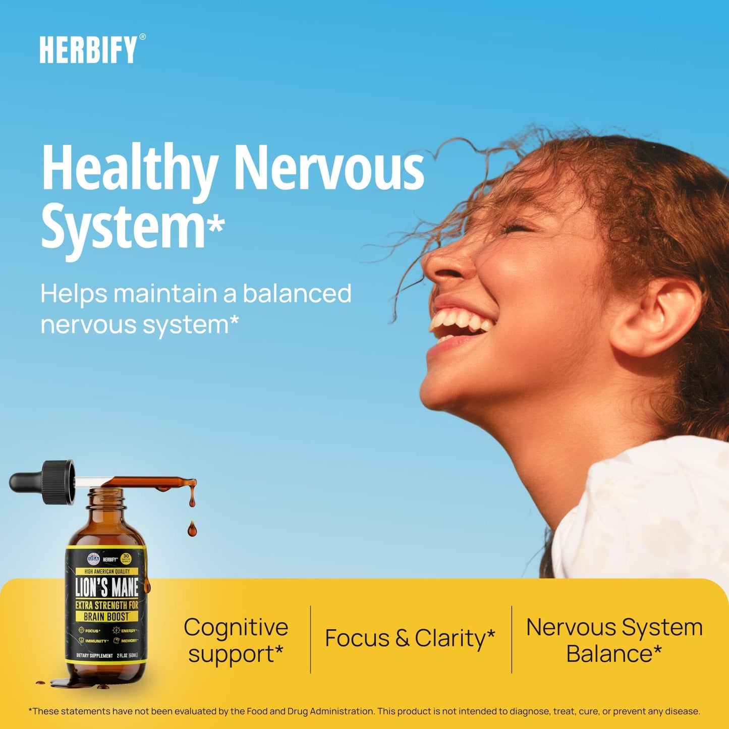 HERBIFY Lions Mane Supplement - Daily Mushroom Supplement for Memory, Focus & Clarity - Brain Booster - Lions Mane Tincture for Immune Support - 4 Fl oz - PrimeBioHealth - canada supplements