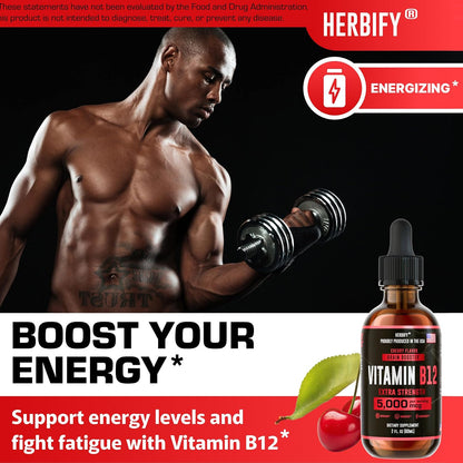 HERBIFY Vitamin B12 Methylated Multivitamin Energy Supplements for Women & Men - Liquid B12 Vitamins 5000 Mcg Methylcobalamin - Energy Support and Immune Health Liquid Vitamin - 30 Days Supply - 2 Oz - PrimeBioHealth - canada supplements