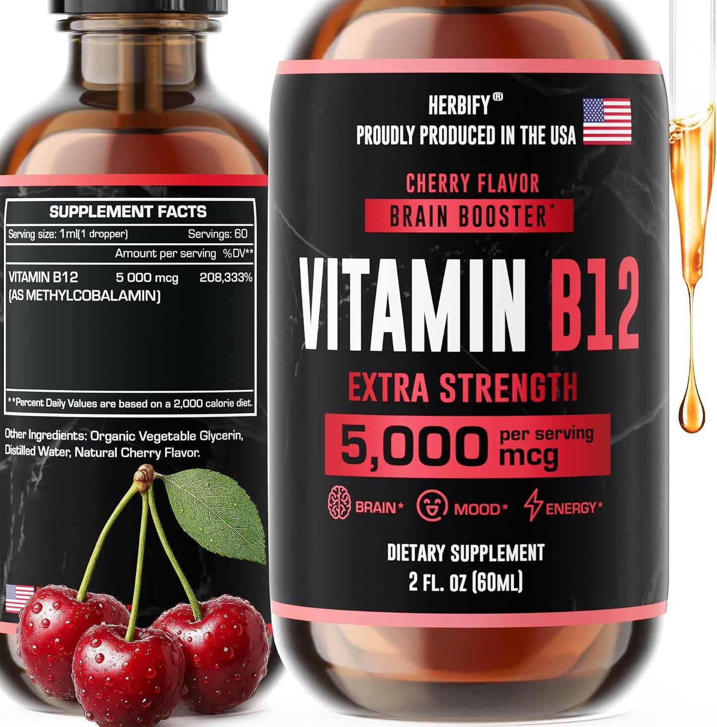 HERBIFY Vitamin B12 Methylated Multivitamin Energy Supplements for Women & Men - Liquid B12 Vitamins 5000 Mcg Methylcobalamin - Energy Support and Immune Health Liquid Vitamin - 30 Days Supply - 2 Oz - PrimeBioHealth - canada supplements