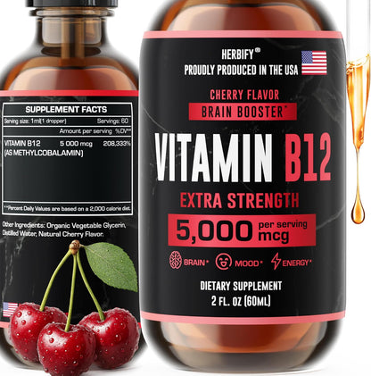HERBIFY Vitamin B12 Methylated Multivitamin Energy Supplements for Women & Men - Liquid B12 Vitamins 5000 Mcg Methylcobalamin - Energy Support and Immune Health Liquid Vitamin - 30 Days Supply - 2 Oz - PrimeBioHealth - canada supplements