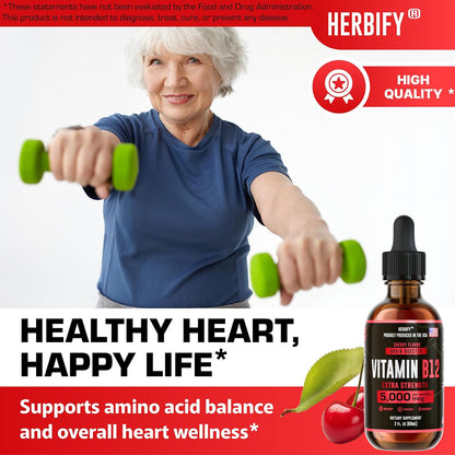 HERBIFY Vitamin B12 Methylated Multivitamin Energy Supplements for Women & Men - Liquid B12 Vitamins 5000 Mcg Methylcobalamin - Energy Support and Immune Health Liquid Vitamin - 30 Days Supply - 2 Oz - PrimeBioHealth - canada supplements