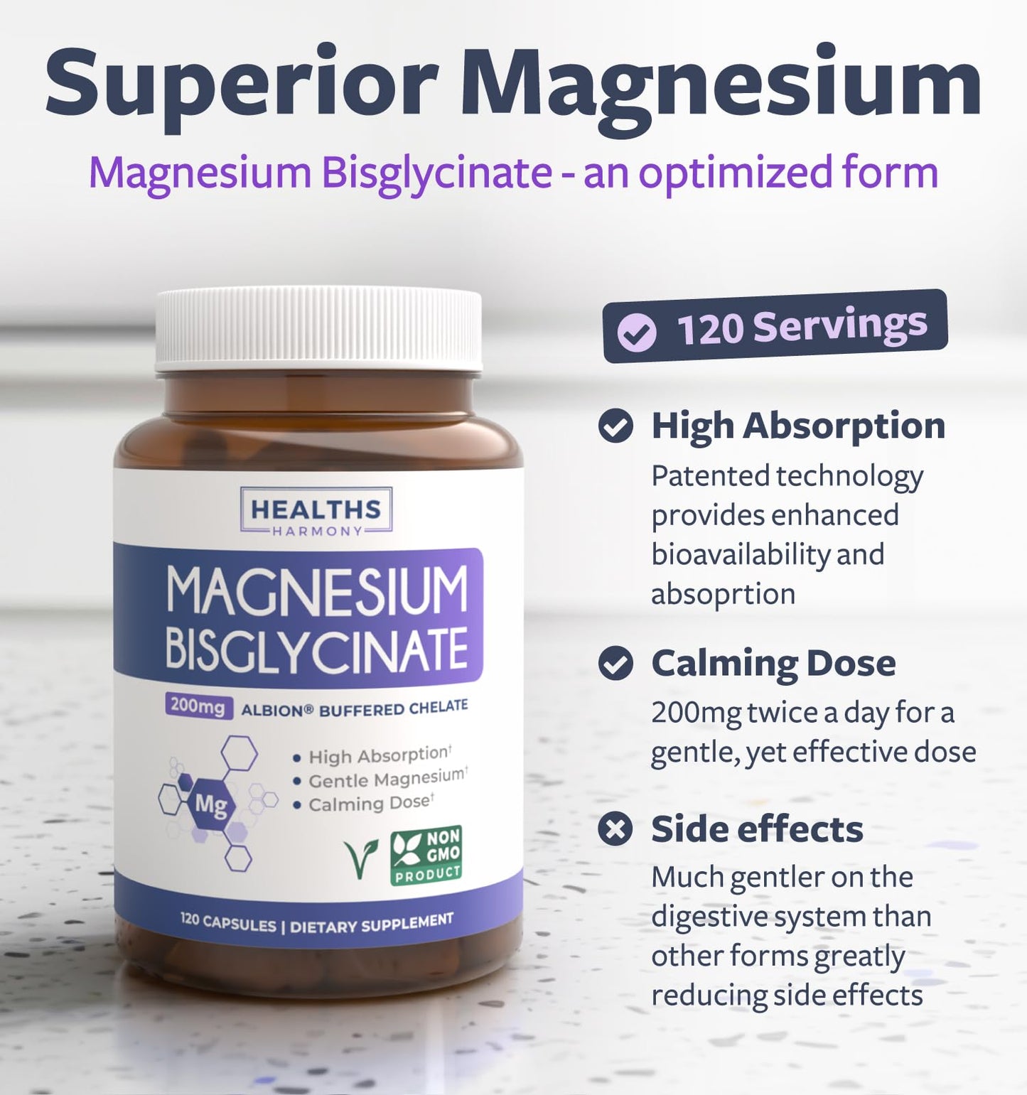 High Absorption Magnesium Bisglycinate Capsules - Clinically Validated Buffered and Chelated Magnesium Supplement - 1 Daily Vegan Capsule with Lab Verified Gentle 200mg Serving (4 Month Supply) - PrimeBioHealth - canada supplements