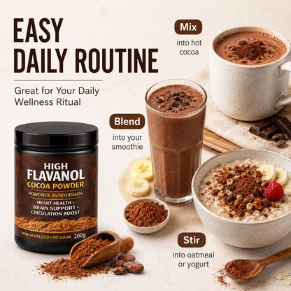 High Flavanol Cocoa Powder, Flavanol Rich Cocoa Powder– 1200mg Cocoa Flavanols – 10X More Flavanols – Supports Heart Health, Nitric Oxide & Energy - PrimeBioHealth - canada supplements