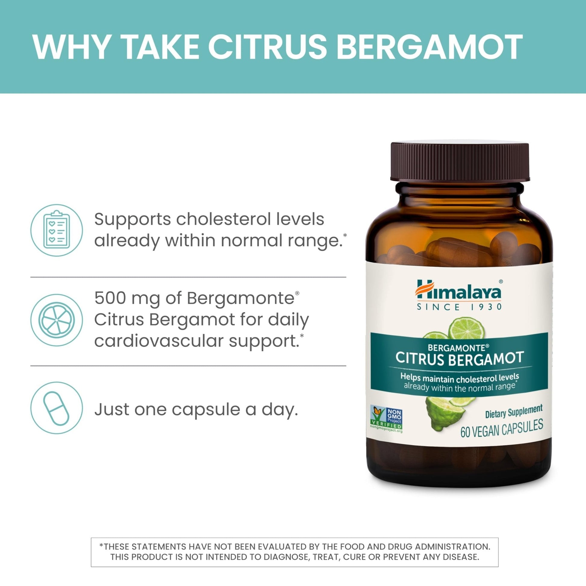Himalaya Citrus Bergamot, Herbal Supplement for Daily Wellness, Vegan, Gluten Free, 500 mg Bergamonte® Extract, 60 Capsules - PrimeBioHealth - canada supplements