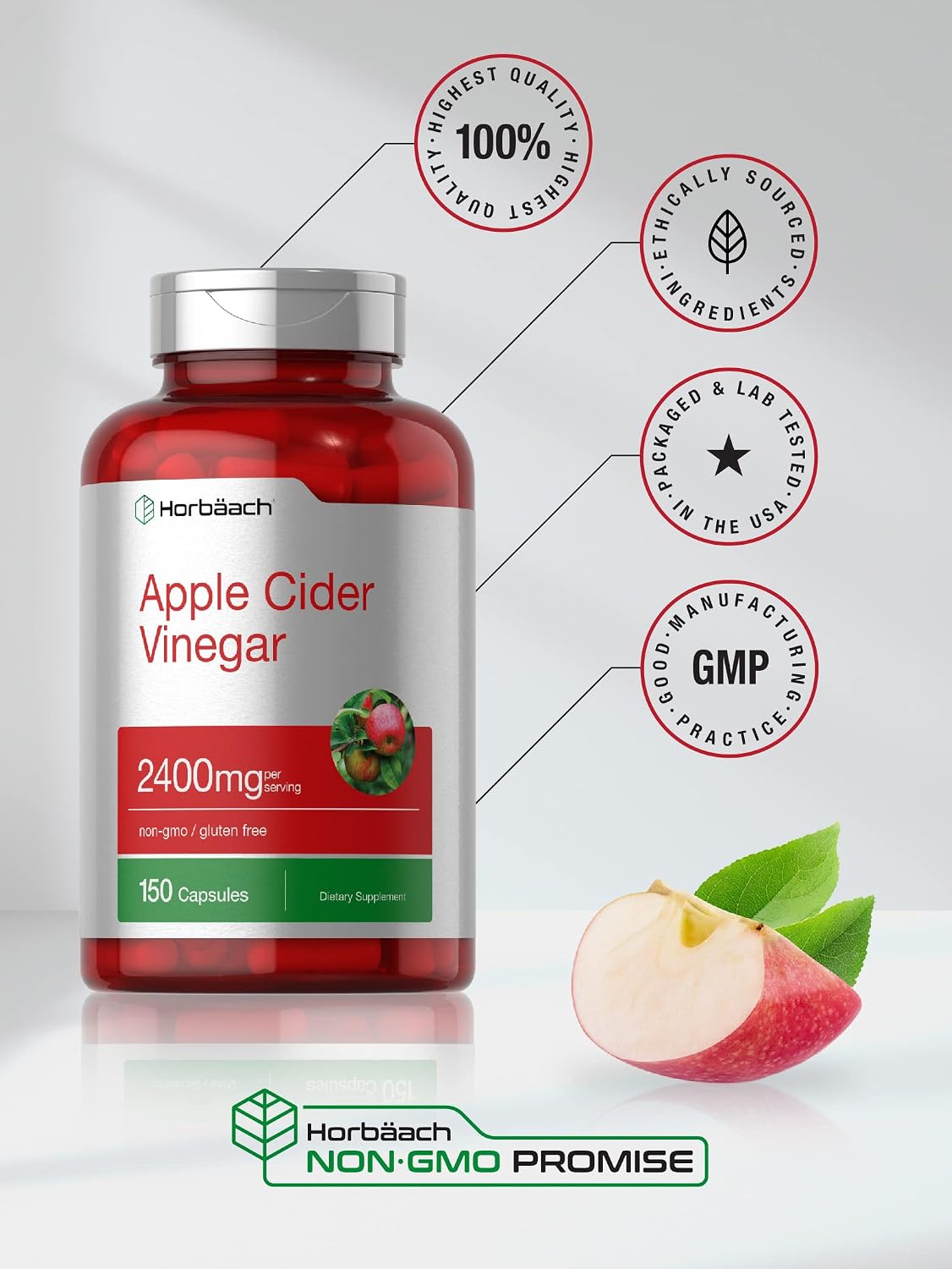 Horbäach Apple Cider Vinegar Capsules | 2400mg | 150 Count | Non-GMO, Gluten Free Supplement - PrimeBioHealth - canada supplements